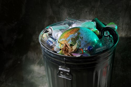 Different types of construction waste sorted for disposal